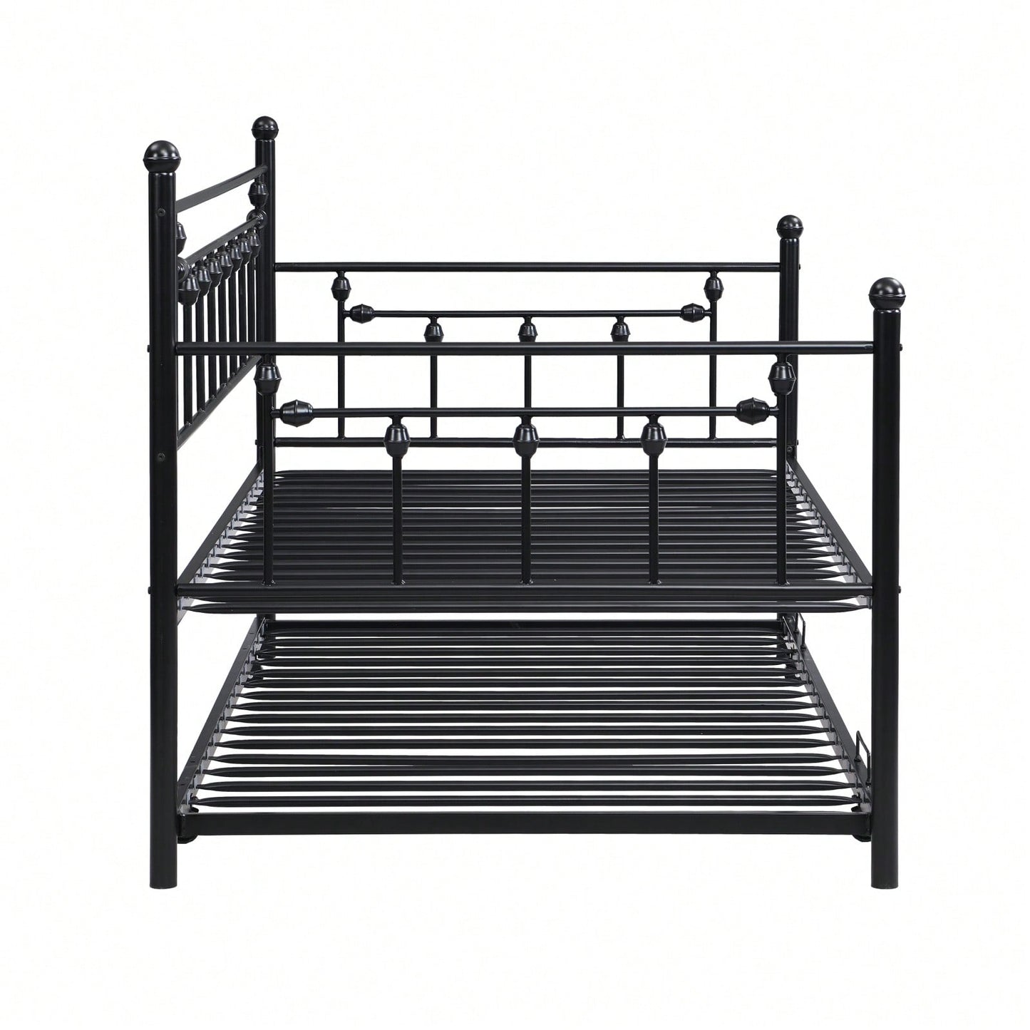 Black Metal Daybed with Trundle Modern Design Sturdy Steel Frame Easy Assembly Space Saving Noise-Free for Kids Room