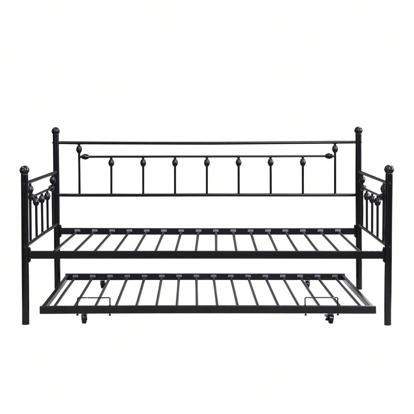 Black Metal Daybed with Trundle Modern Design Sturdy Steel Frame Easy Assembly Space Saving Noise-Free for Kids Room