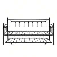 Black Metal Daybed with Trundle Modern Design Sturdy Steel Frame Easy Assembly Space Saving Noise-Free for Kids Room