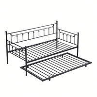 Black Metal Daybed with Trundle Modern Design Sturdy Steel Frame Easy Assembly Space Saving Noise-Free for Kids Room