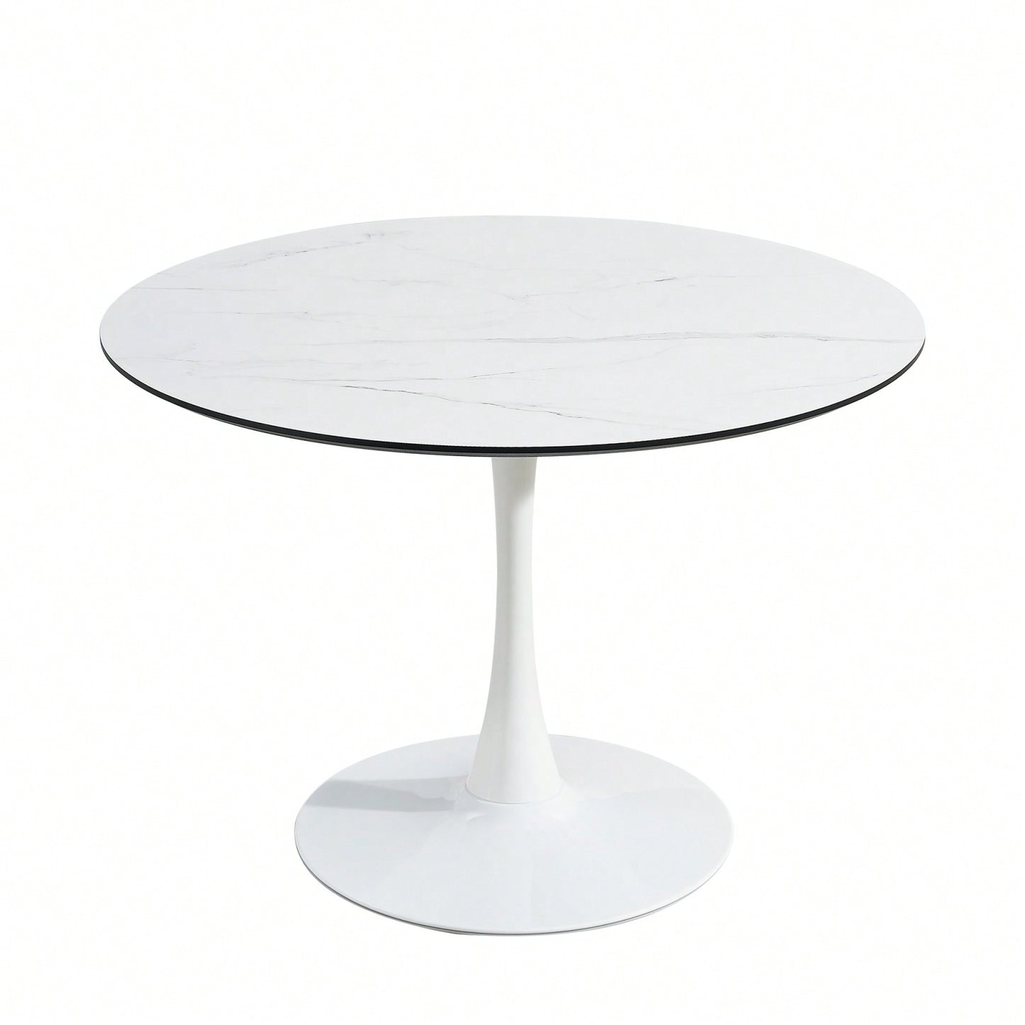 Modern Round White Dining Table With Mable Black Accents - 32 Inch, 1 Piece Per Carton