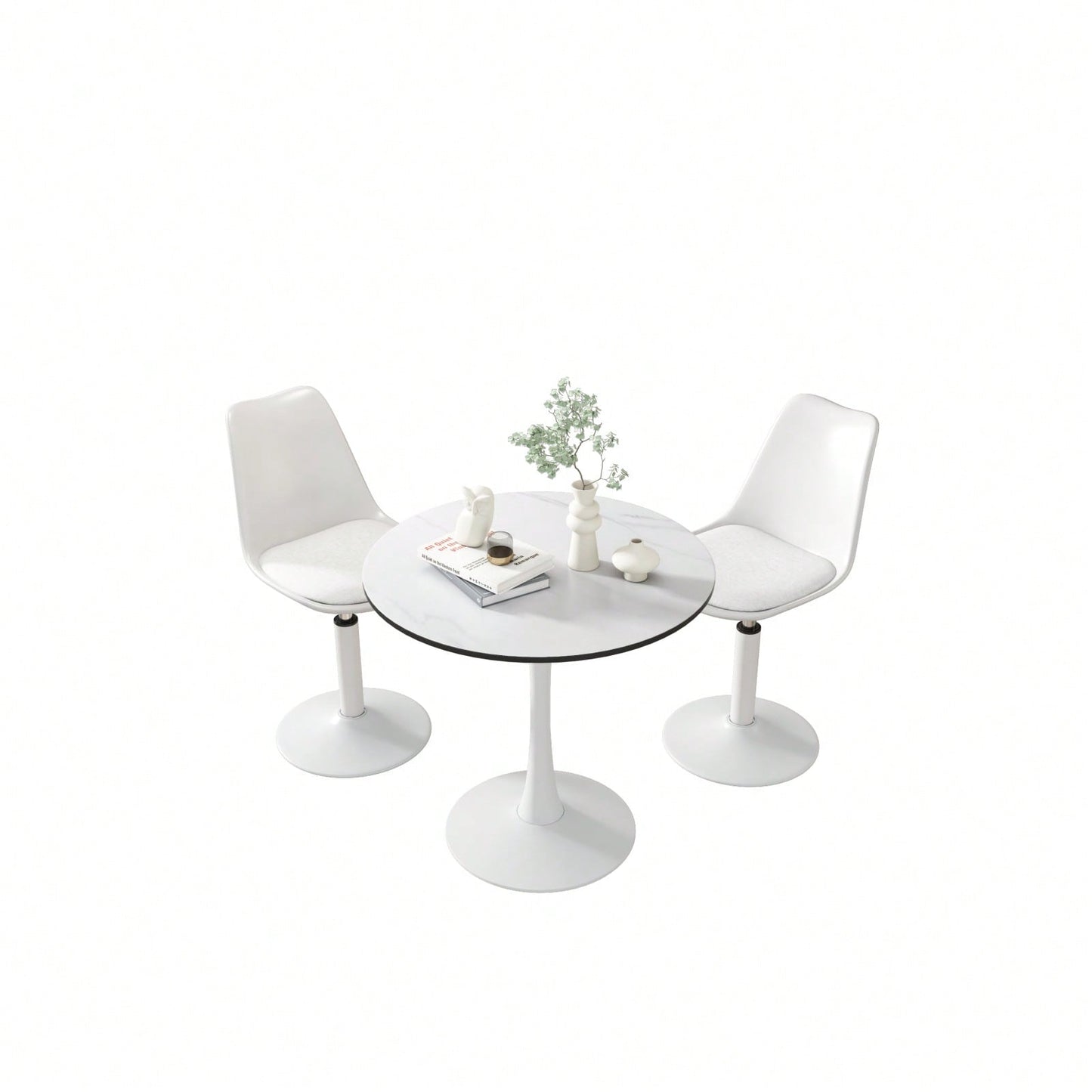 Modern Round White Dining Table With Mable Black Accents - 32 Inch, 1 Piece Per Carton