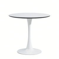 Modern Round White Dining Table With Mable Black Accents - 32 Inch, 1 Piece Per Carton