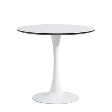 Modern Round White Dining Table With Mable Black Accents - 32 Inch, 1 Piece Per Carton