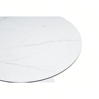 Modern Round White Dining Table With Mable Black Accents - 32 Inch, 1 Piece Per Carton