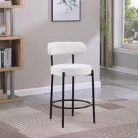 Modern Upholstered Counter Height Stools Set of 2 with 26 Inch Seat and Brushed Brass Legs for Dining Room