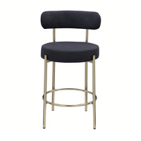 Modern Upholstered Counter Height Stools Set of 2 with 26 Inch Seat and Brushed Brass Legs for Dining Room
