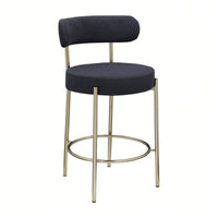 Modern Upholstered Counter Height Stools Set of 2 with 26 Inch Seat and Brushed Brass Legs for Dining Room