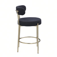 Modern Upholstered Counter Height Stools Set of 2 with 26 Inch Seat and Brushed Brass Legs for Dining Room