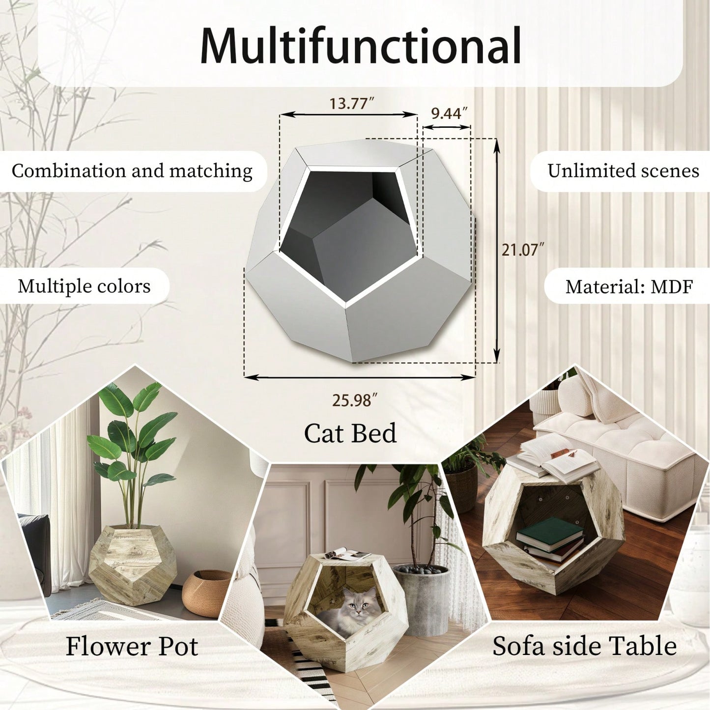 Stylish Multifunctional Cat Litter Box Side Table and Planter MDF Furniture Oak 165lbs Capacity Easy Assembly