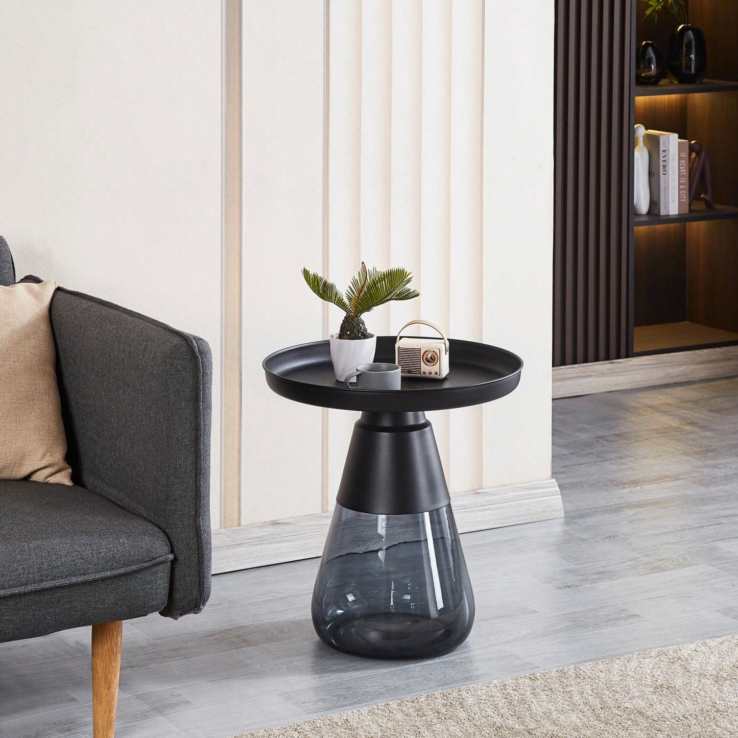 Modern Smoke Glass and Metal Side Table for Living Room or Bedroom Easy to Move No Assembly Required Perfect for Drinks Snacks and Books