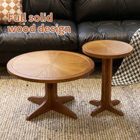 Modern Farmhouse Nesting Coffee Table Set Stylish Round Wooden End Tables for Living Room Bedroom Adjustable Easy Assembly