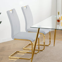 Set Of 2, Modern Dining Chairs With Faux Leather Padded Seat Upholstered Chair With Gold Metal Legs For Kitchen, Living, Bedroom