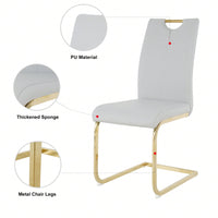 Set Of 2, Modern Dining Chairs With Faux Leather Padded Seat Upholstered Chair With Gold Metal Legs For Kitchen, Living, Bedroom