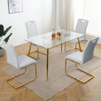Set Of 2, Modern Dining Chairs With Faux Leather Padded Seat Upholstered Chair With Gold Metal Legs For Kitchen, Living, Bedroom