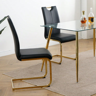 Set Of 2, Modern Dining Chairs With Faux Leather Padded Seat Upholstered Chair With Gold Metal Legs For Kitchen, Living, Bedroom