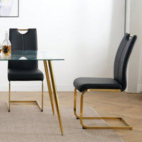 Set Of 2, Modern Dining Chairs With Faux Leather Padded Seat Upholstered Chair With Gold Metal Legs For Kitchen, Living, Bedroom