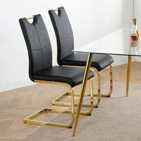 Set Of 2, Modern Dining Chairs With Faux Leather Padded Seat Upholstered Chair With Gold Metal Legs For Kitchen, Living, Bedroom
