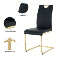 Set Of 2, Modern Dining Chairs With Faux Leather Padded Seat Upholstered Chair With Gold Metal Legs For Kitchen, Living, Bedroom