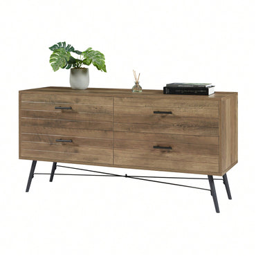 Rustic Walnut 4-Drawer Chest Dresser TV Stand Large Storage Unit for Bedroom Living Room 47.2W x 15.7D x 23.6H Easy Assembly