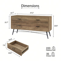 Rustic Walnut 4-Drawer Chest Dresser TV Stand Large Storage Unit for Bedroom Living Room 47.2W x 15.7D x 23.6H Easy Assembly