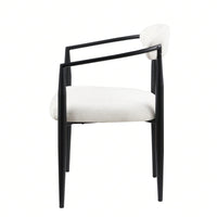 Mid-Century Modern Upholstered Dining Chairs Set of 2 with Iron Frame and Boucle Backrest Comfortable Seating for Kitchen or Dining Room