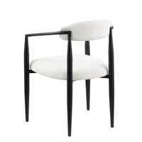 Mid-Century Modern Upholstered Dining Chairs Set of 2 with Iron Frame and Boucle Backrest Comfortable Seating for Kitchen or Dining Room