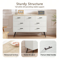 Modern 7 Drawer White and Oak Dresser with Deep Drawers for Bedroom and Living Room Storage 47.2W x 15.7D x 31.5H