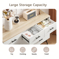 Modern 7 Drawer White and Oak Dresser with Deep Drawers for Bedroom and Living Room Storage 47.2W x 15.7D x 31.5H