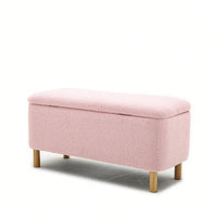 Soft Boucle Upholstered Storage Ottoman and Entryway Bench with Wood Legs Stylish Versatile Accent for Home Organization