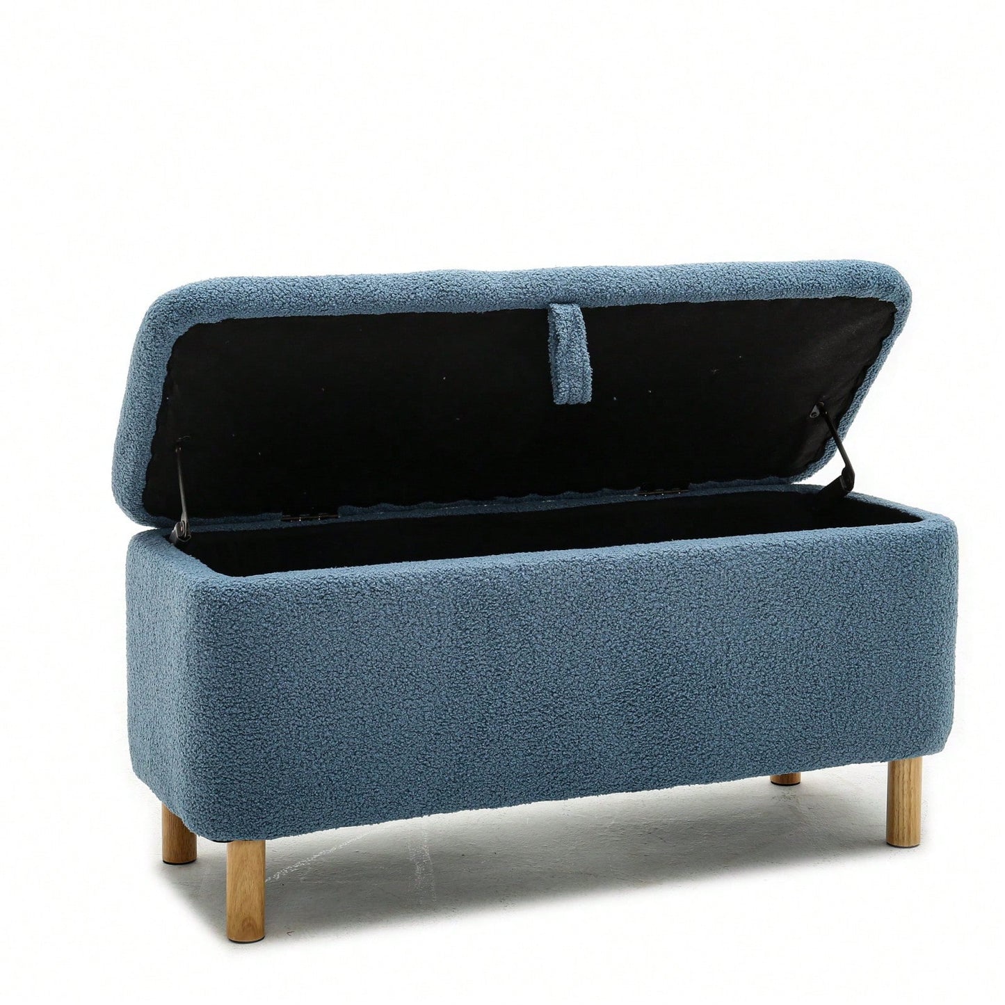 Soft Boucle Upholstered Storage Ottoman and Entryway Bench with Wood Legs Stylish Versatile Accent for Home Organization