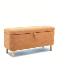 Soft Boucle Upholstered Storage Ottoman and Entryway Bench with Wood Legs Stylish Versatile Accent for Home Organization