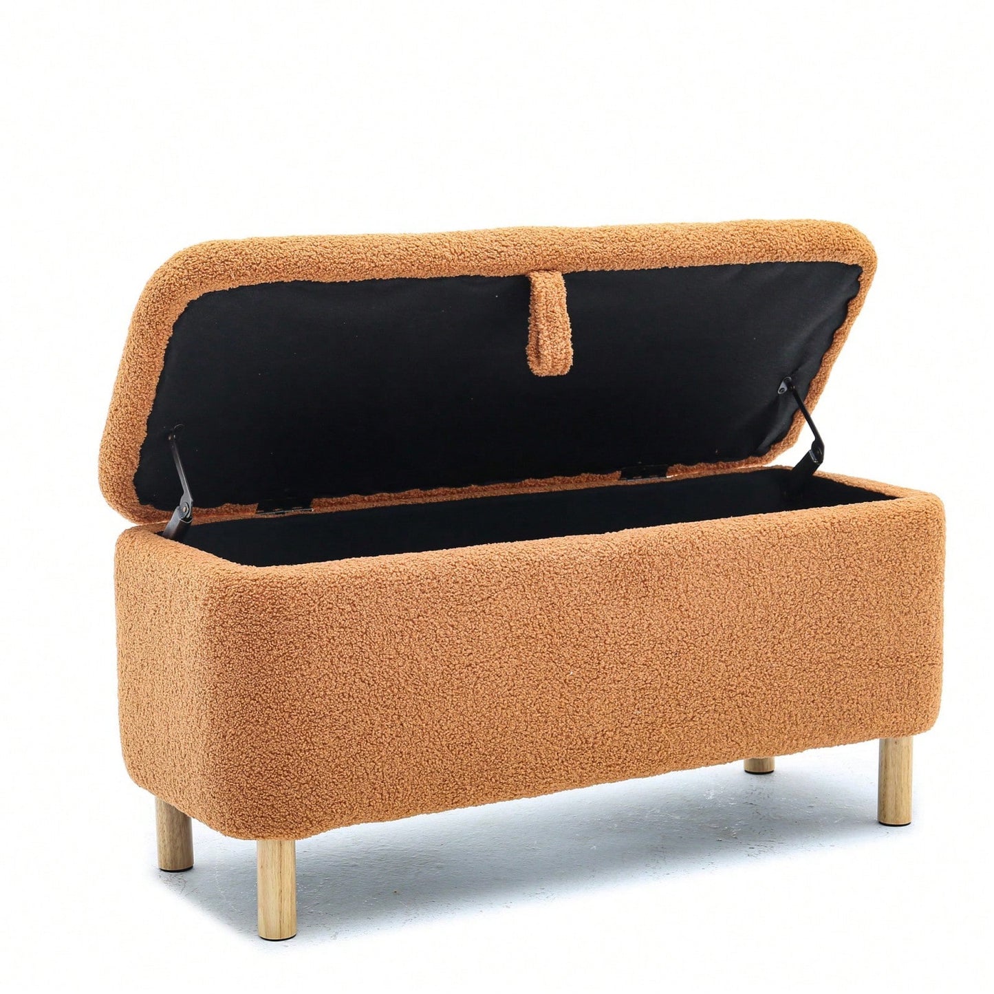 Soft Boucle Upholstered Storage Ottoman and Entryway Bench with Wood Legs Stylish Versatile Accent for Home Organization