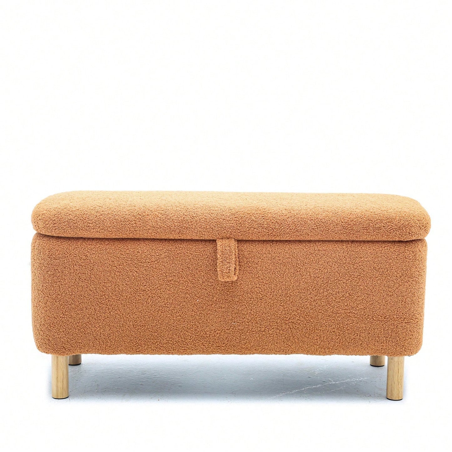 Soft Boucle Upholstered Storage Ottoman and Entryway Bench with Wood Legs Stylish Versatile Accent for Home Organization