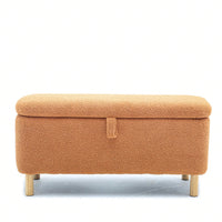 Soft Boucle Upholstered Storage Ottoman and Entryway Bench with Wood Legs Stylish Versatile Accent for Home Organization