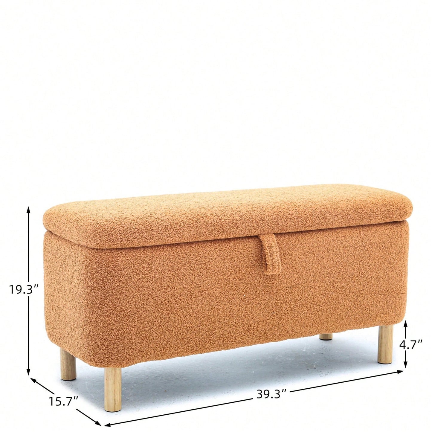 Soft Boucle Upholstered Storage Ottoman and Entryway Bench with Wood Legs Stylish Versatile Accent for Home Organization