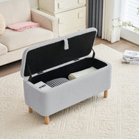 Soft Boucle Upholstered Storage Ottoman and Entryway Bench with Wood Legs Stylish Versatile Accent for Home Organization