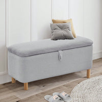 Soft Boucle Upholstered Storage Ottoman and Entryway Bench with Wood Legs Stylish Versatile Accent for Home Organization