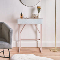 Tempered Glass Marble Makeup Table Nightstand Modern Multi-Functional Bedroom Furniture No Assembly Required