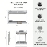 Durable Twin Over Twin Metal Bunk Bed Frame with Guardrails and Ladder for Kids Teens Adults Easy Assembly