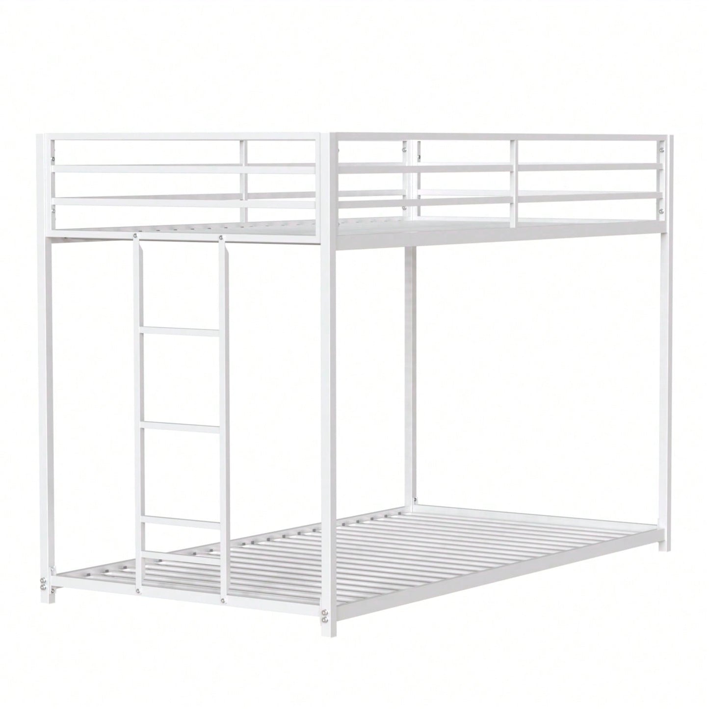 Durable Twin Over Twin Metal Bunk Bed Frame with Guardrails and Ladder for Kids Teens Adults Easy Assembly