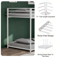 Durable Twin Over Twin Metal Bunk Bed Frame with Guardrails and Ladder for Kids Teens Adults Easy Assembly