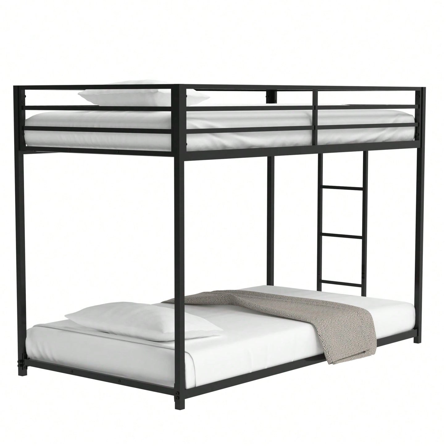 Durable Twin Over Twin Metal Bunk Bed Frame with Guardrails and Ladder for Kids Teens Adults Easy Assembly