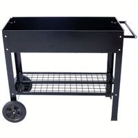 Elevated Ergonomic Metal Planter Bed on Wheels with Storage Shelf for Easy Mobility and Efficient Drainage