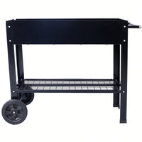 Elevated Ergonomic Metal Planter Bed on Wheels with Storage Shelf for Easy Mobility and Efficient Drainage