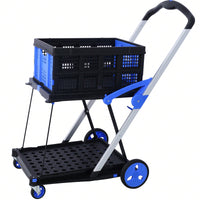 Collapsible Multi-Use Shopping Cart with Baskets 2-Tier High Capacity 360° Swivel Wheels Portable Grocery Cart