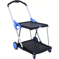 Collapsible Multi-Use Shopping Cart with Baskets 2-Tier High Capacity 360° Swivel Wheels Portable Grocery Cart