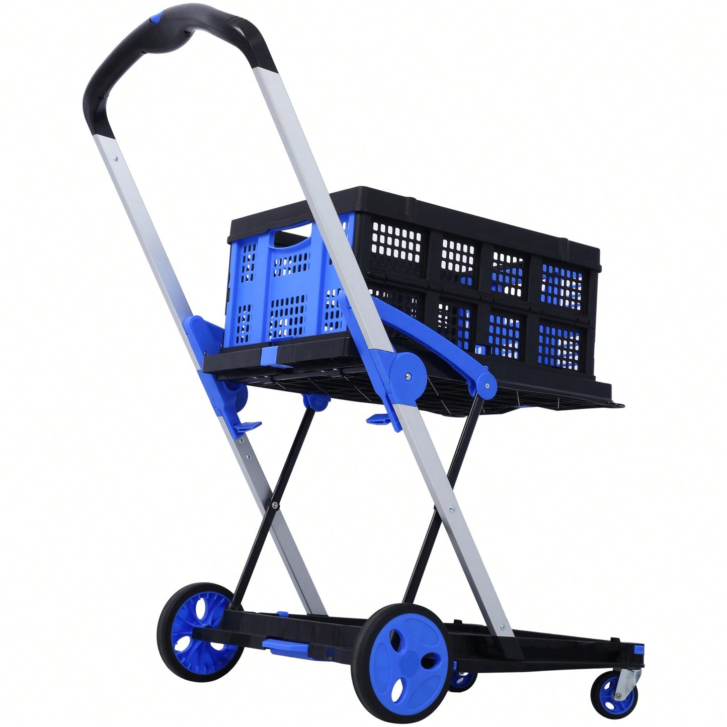 Collapsible Multi-Use Shopping Cart with Baskets 2-Tier High Capacity 360° Swivel Wheels Portable Grocery Cart