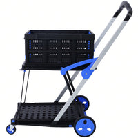 Collapsible Multi-Use Shopping Cart with Baskets 2-Tier High Capacity 360° Swivel Wheels Portable Grocery Cart