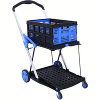 Collapsible Multi-Use Shopping Cart with Baskets 2-Tier High Capacity 360° Swivel Wheels Portable Grocery Cart